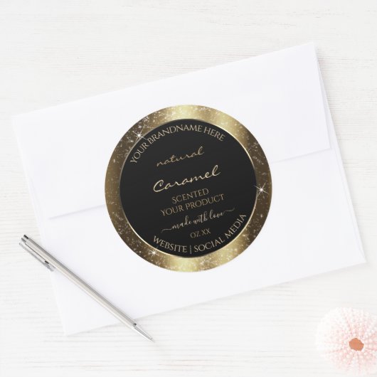 Dark Golden Sparkle Glitter Lijst Productlabel Ronde Sticker (Envelop)
