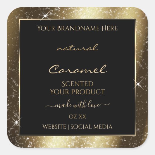 Dark Golden Sparkle Glitter Lijst Productlabel Vierkante Sticker (Voorkant)