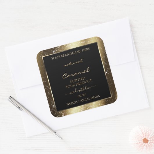 Dark Golden Sparkle Glitter Lijst Productlabel Vierkante Sticker (Envelop)