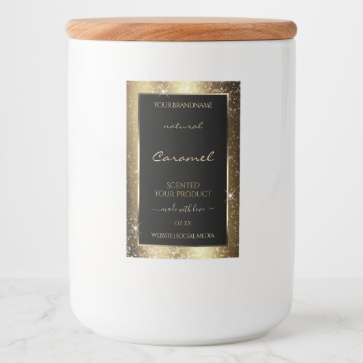 Dark Golden Sparkle Glitter Lijst Productlabel Voedselcontainer Etiket (Voorkant)