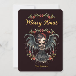 Dark Gothic Angel Christmas Feestdagenkaart