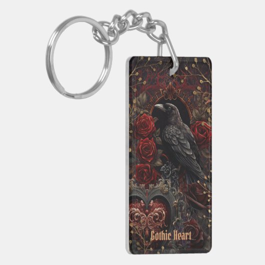 Dark Gothic Beauty Red Roses Black Crow Raven Bird Sleutelhanger (Voorkant Links)