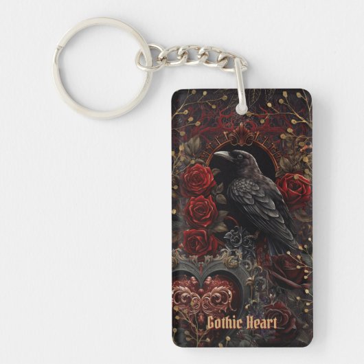 Dark Gothic Beauty Red Roses Black Crow Raven Bird Sleutelhanger (Voorkant)