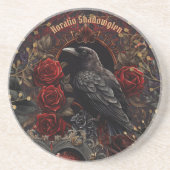 Dark Gothic Beauty Red Roses Black Crow Raven Bird Zandsteen Onderzetter (Voorkant)