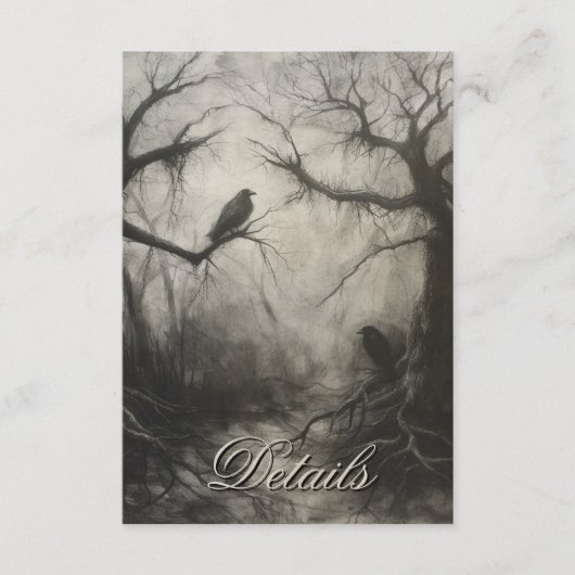Dark Gothic Black & Tan Raven Script Details Informatiekaartje (Voorkant)