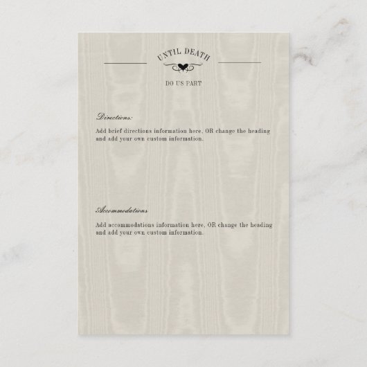 Dark Gothic Black & Tan Raven Script Details Informatiekaartje (Achterkant)