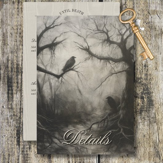Dark Gothic Black & Tan Raven Script Details Informatiekaartje