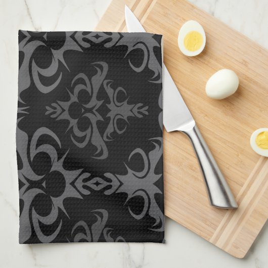 Dark Gothic Damask Pattern Theedoek (Quarter Fold)