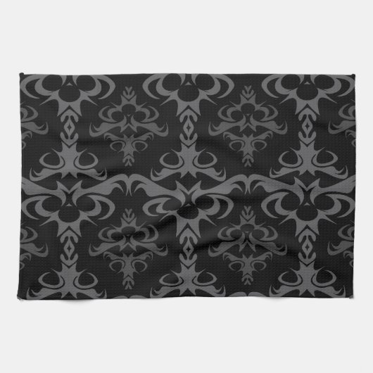 Dark Gothic Damask Pattern Theedoek (Horizontaal)