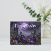 Dark Gothic Easter Scene with Glowing Eggs Briefkaart (Staand voorkant)