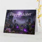 Dark Gothic Easter Scene with Glowing Eggs Kaart (Gele Bloem)