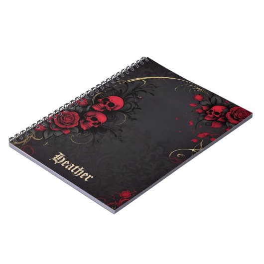 Dark Gothic Floral Skulls Black Red Rose Notitieboek (Linkerzijde)
