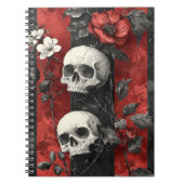 Dark Gothic Floral Skulls Red & Black Stripe Notitieboek (Voorkant)