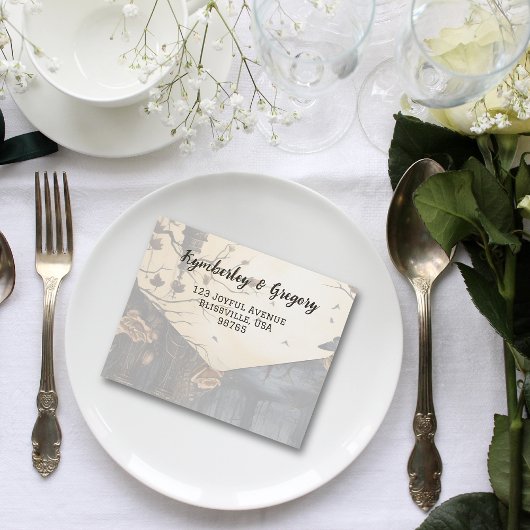 Dark Gothic Forest Bloemen QR Code Foto All In One Uitnodiging