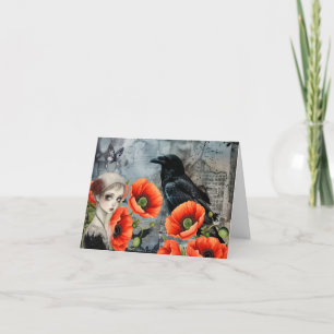 Dark Gothic Girl Art Collage Blank Note Kaart