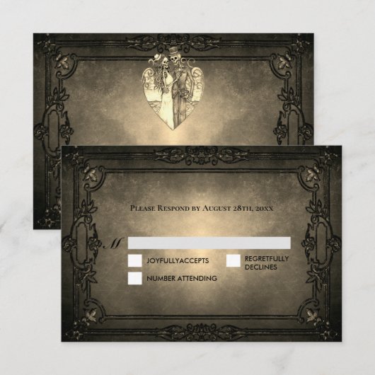 Dark Gothic Halloween Wedding RSVP Card Kaartje (Voorkant / Achterkant)