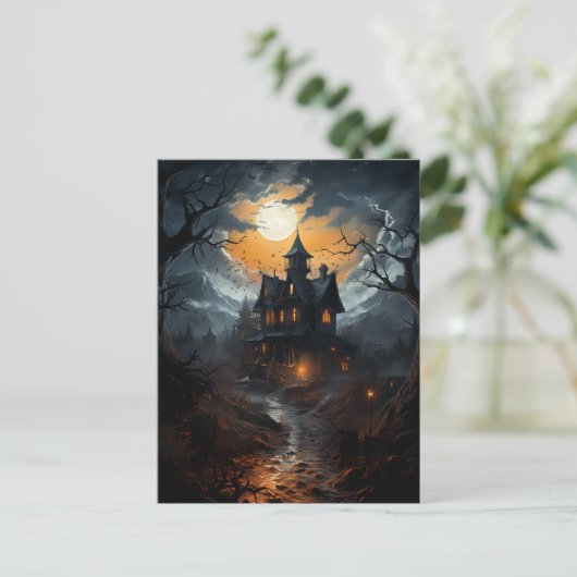 Dark Gothic Haunted House Halloween  Briefkaart (Staand voorkant)