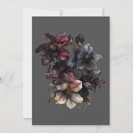 Dark Gothic Moody Waterverf Bloemen Bruidsbrunch Kaart (Achterkant)