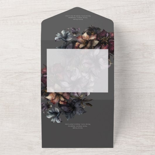 Dark Gothic Moody Waterverf Bloemendiner All In One Uitnodiging (Buitenkant)