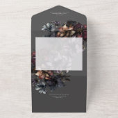 Dark Gothic Moody Waterverf Floral QR Code All In One Uitnodiging (Buitenkant)