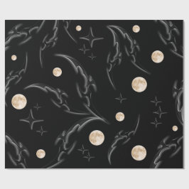 Dark Gothic Moon & Stars Wrapping Paper  Cadeaupapier
