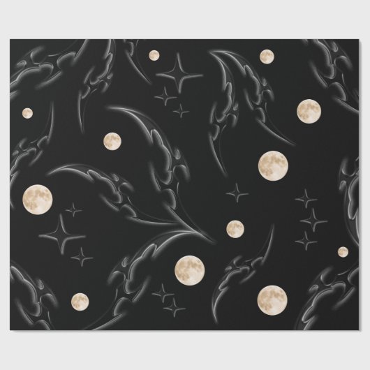 Dark Gothic Moon & Stars Wrapping Paper  Cadeaupapier (Vlak)