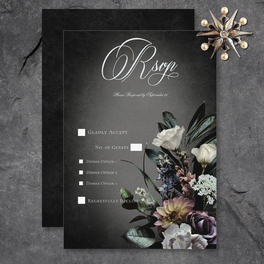 Dark Gothic Mysterieuze Gedempte Bloemen Blur Dine RSVP Kaartje