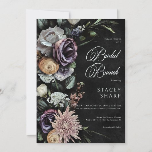 Dark Gothic Mysterieuze Gedempte Bloemen Bruidsbru Kaart (Voorkant)