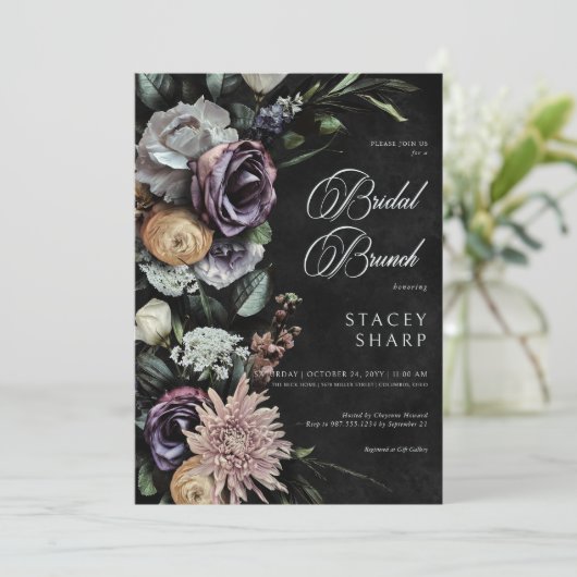 Dark Gothic Mysterieuze Gedempte Bloemen Bruidsbru Kaart (Staand voorkant)