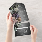 Dark Gothic Mysterieuze Muted Floral Blur QR Code All In One Uitnodiging (Afscheurbaar)