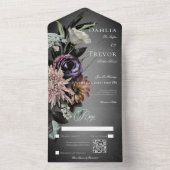 Dark Gothic Mysterieuze Muted Floral Blur QR Code All In One Uitnodiging (Binnen)