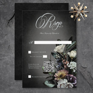 Dark Gothic Mysterieuze Muted Floral Blur QR Code RSVP Kaartje