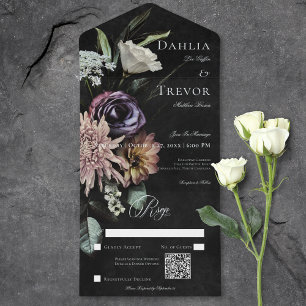 Dark Gothic Mysterieuze Muted Floral QR Code All In One Uitnodiging