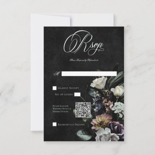 Dark Gothic Mysterieuze Muted Floral QR Code RSVP Kaartje (Voorkant)