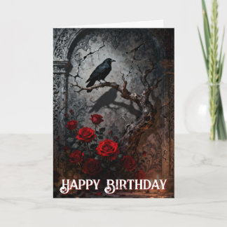 Dark Gothic Raven and Roses Mural Birthday Kaart
