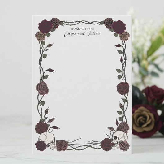 Dark Gothic Skull & Rose Wedding Thank You Notitiekaartje