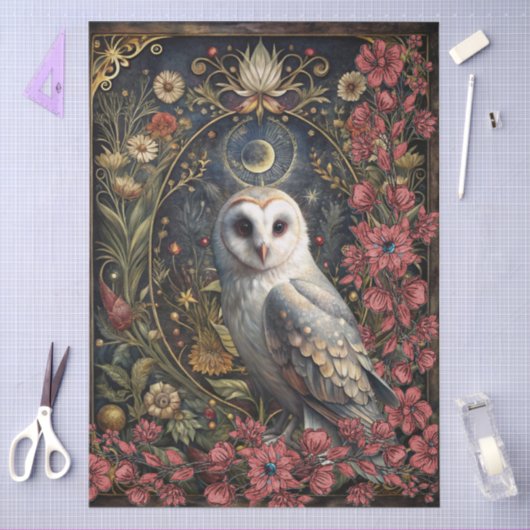 Dark Gothic White Owl Floral Abstract Art  Tissuepapier (Craft)