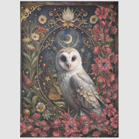Dark Gothic White Owl Floral Abstract Art  Tissuepapier (Voorkant)