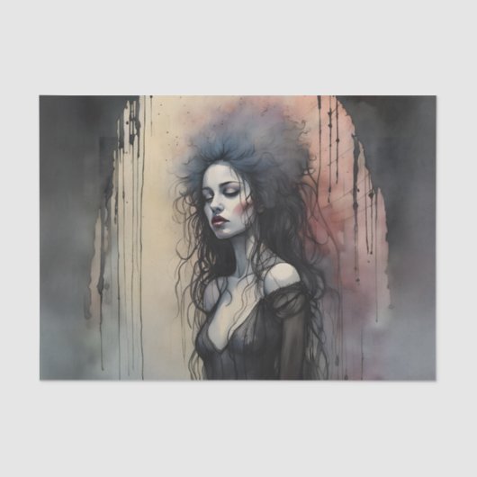 Dark Gothic Woman Portrait Moody Grunge Painterly Tissuepapier (Voorkant)