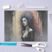 Dark Gothic Woman Portrait Moody Grunge Painterly Tissuepapier (Craft)