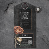 Dark Gothic Zwart & Grijs Roest Roos QR Code All In One Uitnodiging