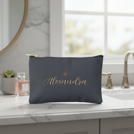 dark gray accessory bag, personalized makeup bag etui