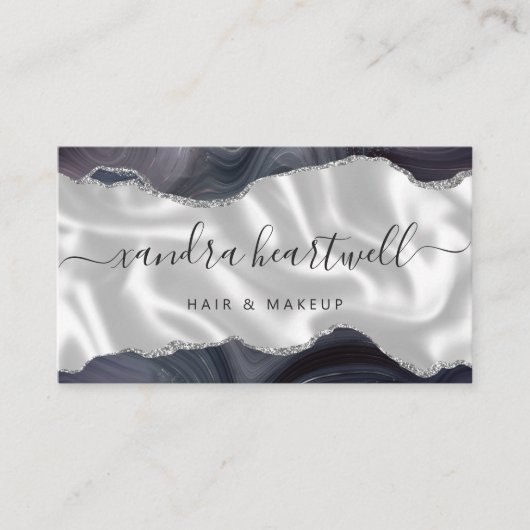 Dark Gray Agate Silver Glitter Stylist Appointment Visitekaartje (Voorkant)