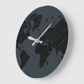 Dark Gray & Black Abstract World Map Design Grote Klok (Hoek)