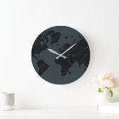 Dark Gray & Black Abstract World Map Design Grote Klok (Huis)