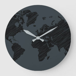 Dark Gray & Black Abstract World Map Design Grote Klok