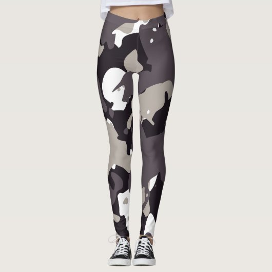 Dark Gray Black And White Camouflage PatteLeggings Leggings (Voorkant)