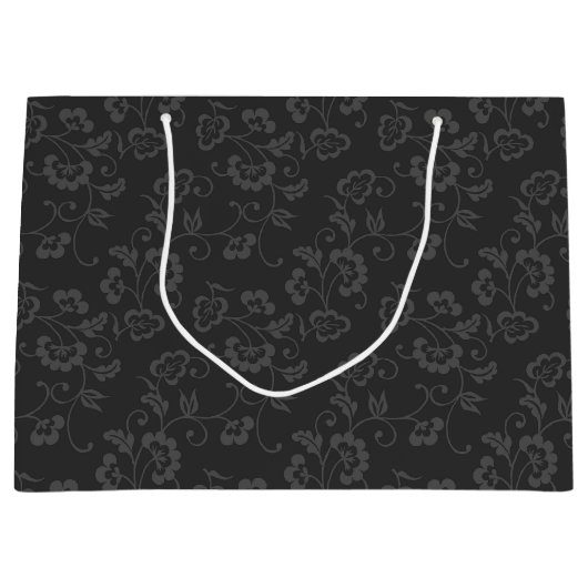 Dark Gray Botanical Floral Pattern Groot Cadeauzakje (Voorkant)