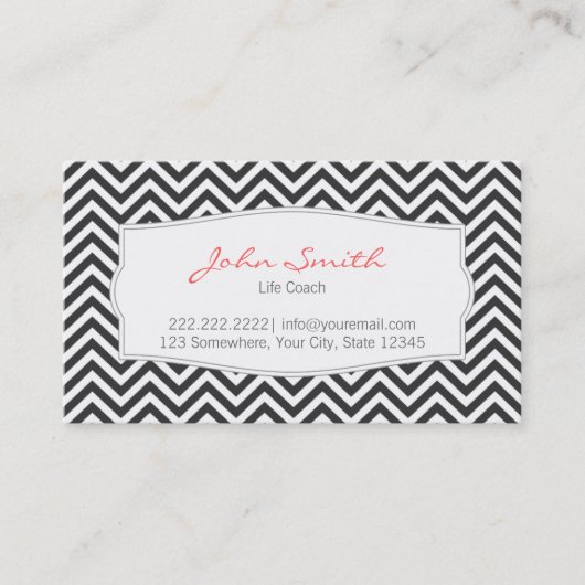 Dark Gray Chevron Stripes Life Coach Visitekaartje (Voorkant)