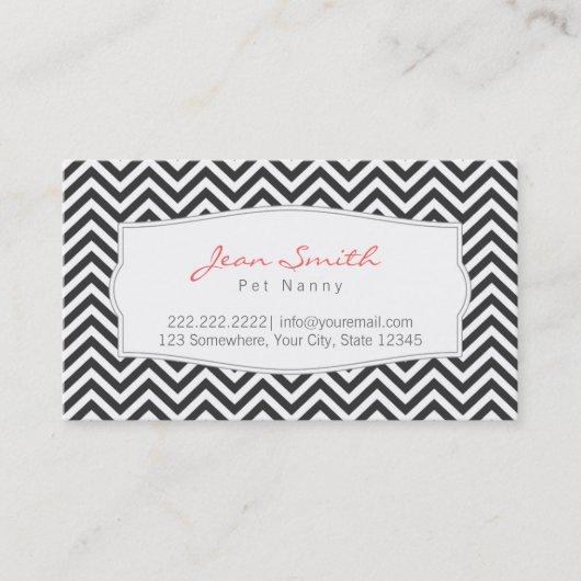 Dark Gray Chevron Stripes Pet Nanny Visitekaartje (Voorkant)